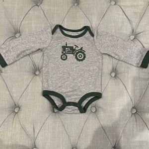 Gray and Green Tractor Print Kids One Piece